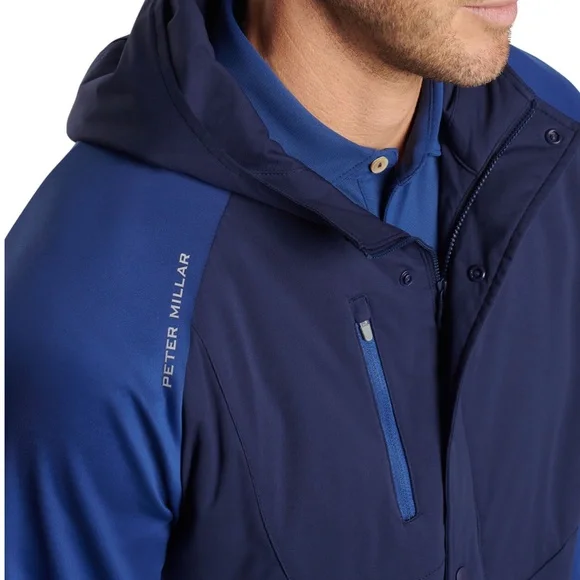 Peter Millar Men's Medium Sport Navy / Navy Weld Half-Snap Hoodie MSRP $245 - Picture 2 of 11